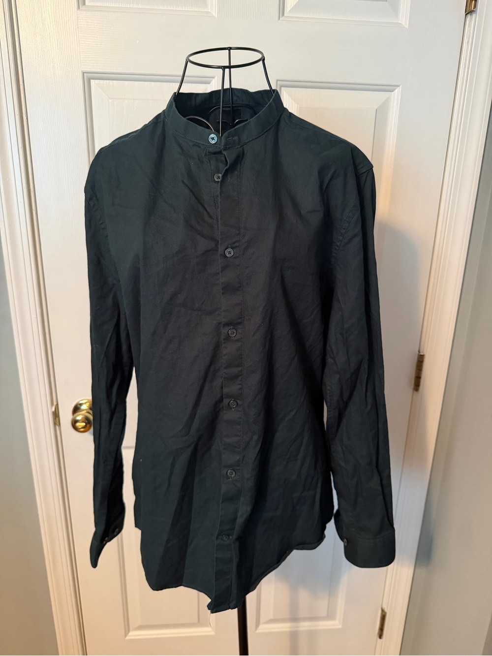 H&M Black Band-Collar Dress Shirt